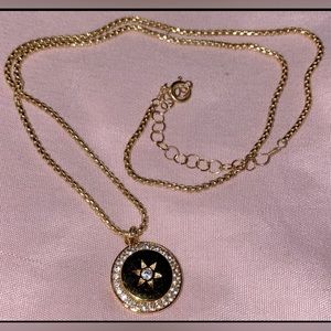 NWOT Stamped 14K GF Round Star Charm Pendant Necklace with 20+ Tiny CZ Diamonds